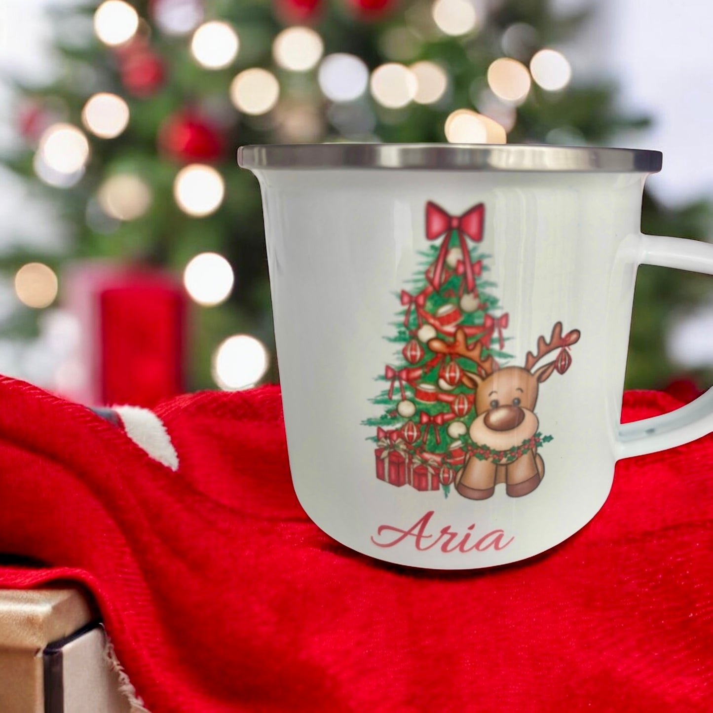 Cute Reindeer 10oz Enamel Christmas Mug