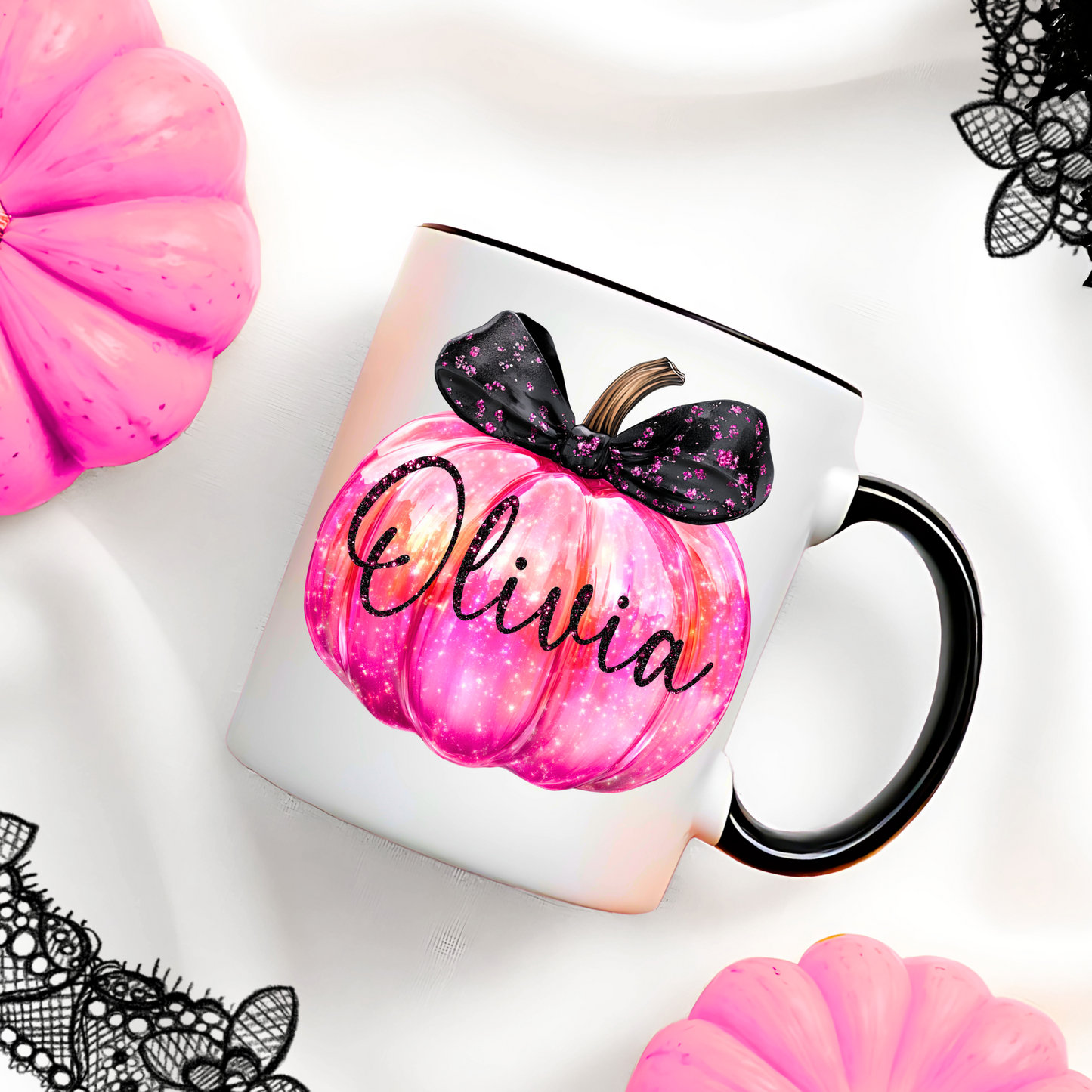 Personalised Halloween Pumpkin Mugs Diamante