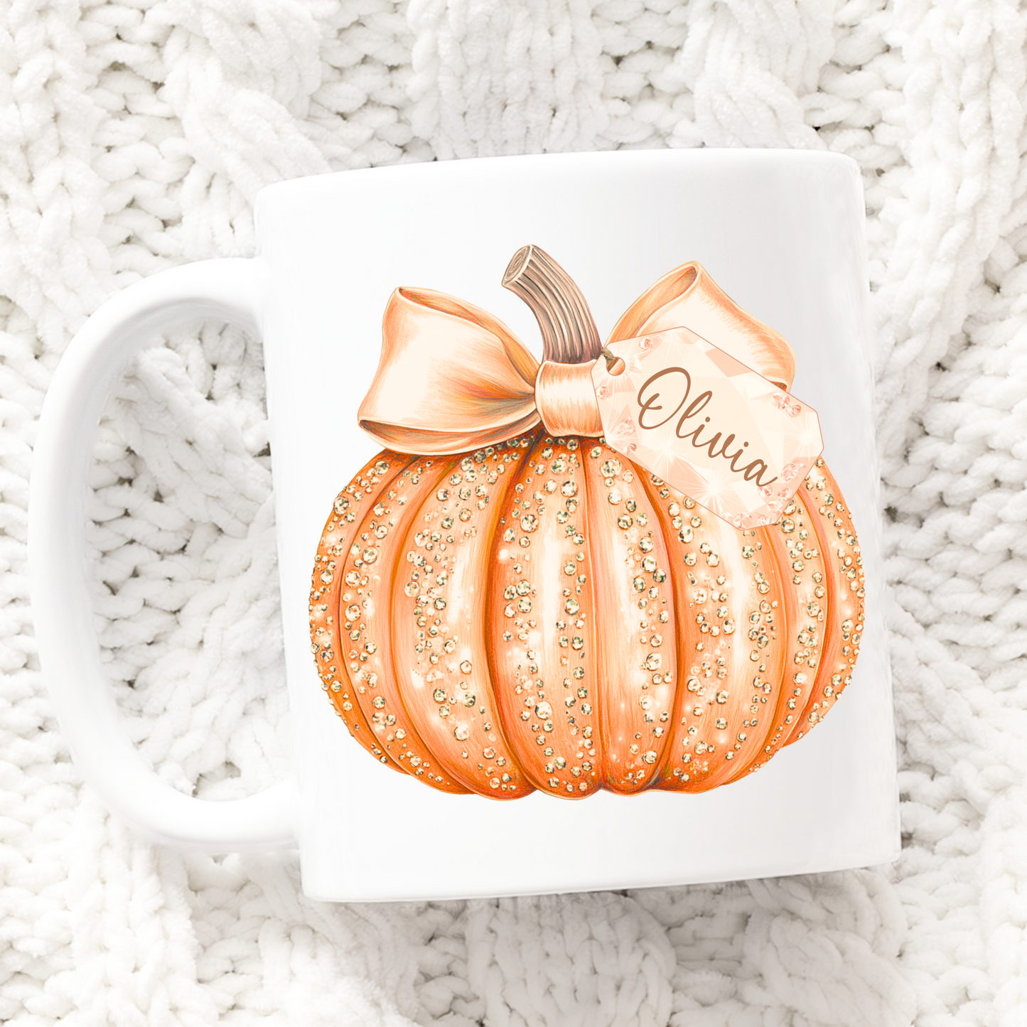Personalised Halloween Pumpkin Mugs Diamante