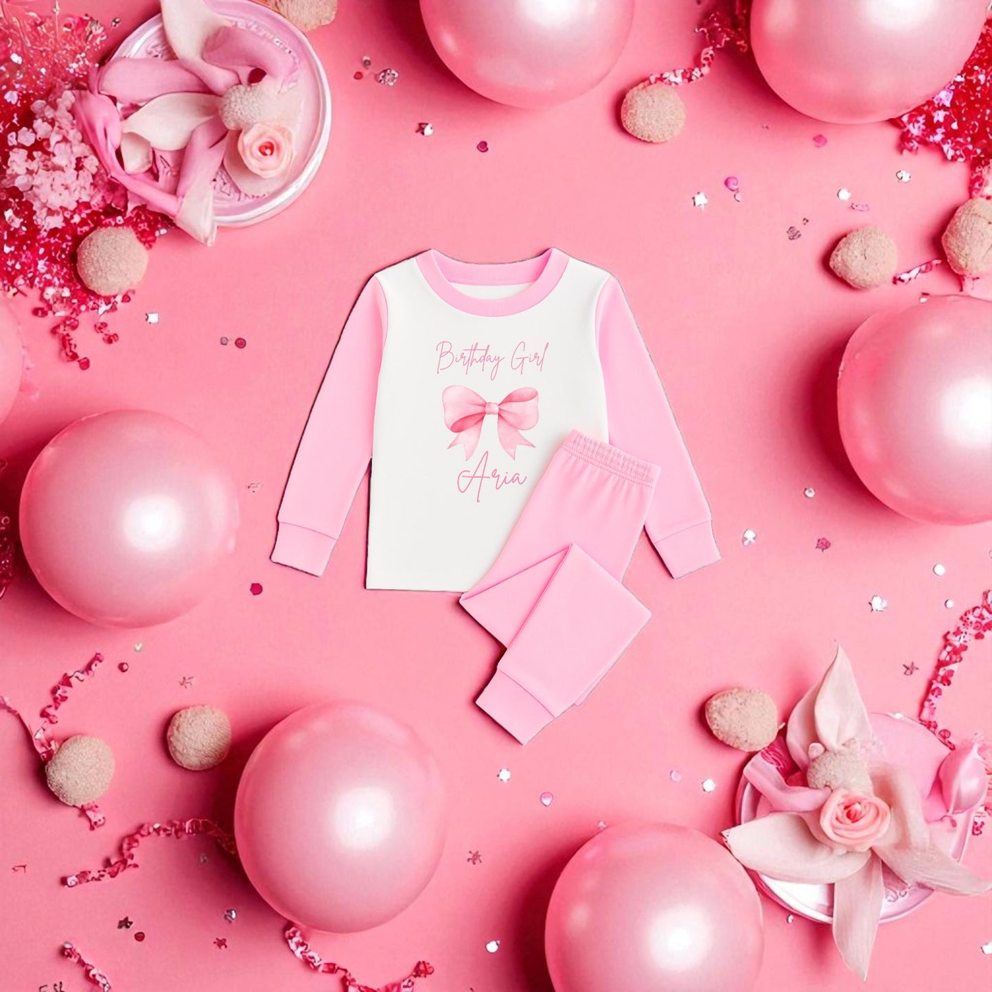 Personalised Bow Birthday Girl Pyjamas