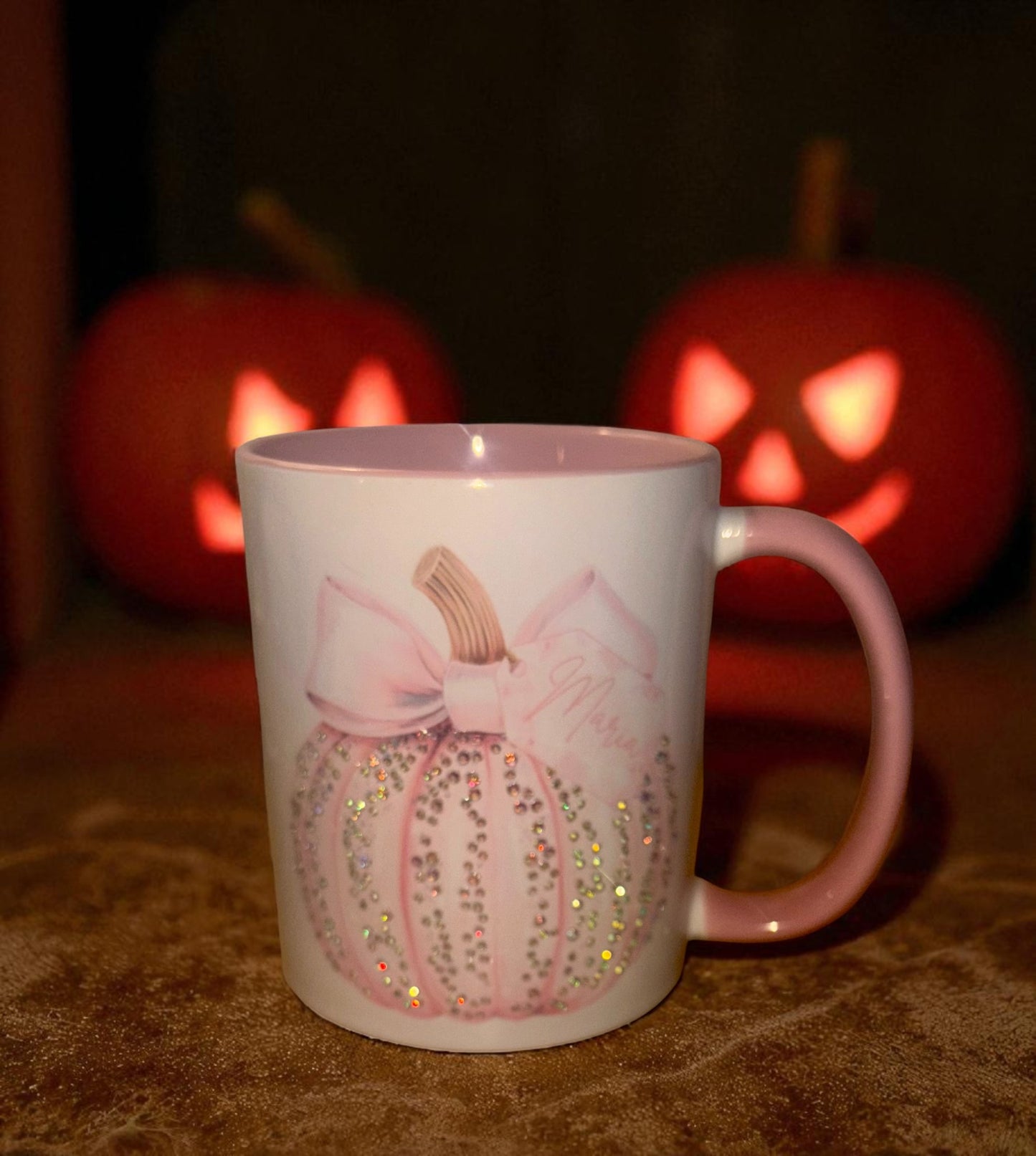 Personalised Halloween Pumpkin Mugs Diamante