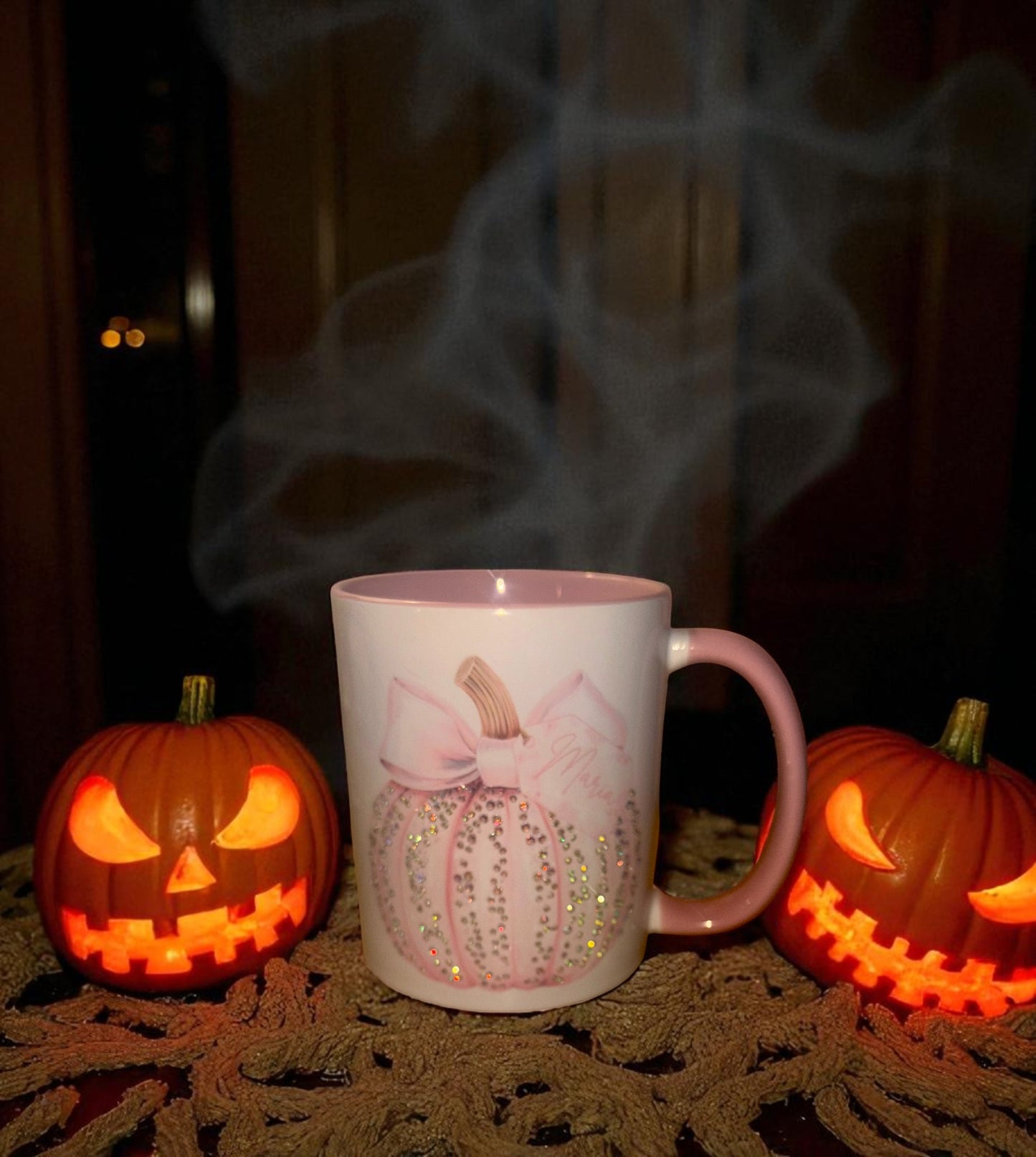 Personalised Halloween Pumpkin Mugs Diamante