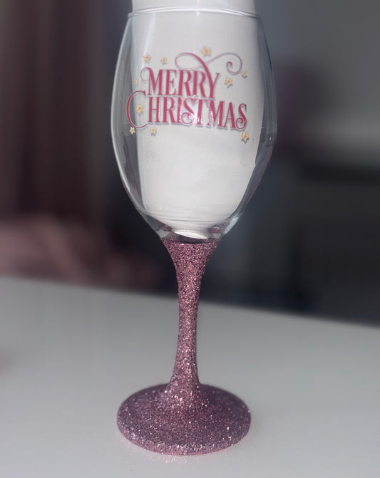 Merry Christmas Glitter Wine Glass