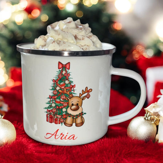 Cute Reindeer 10oz Enamel Christmas Mug
