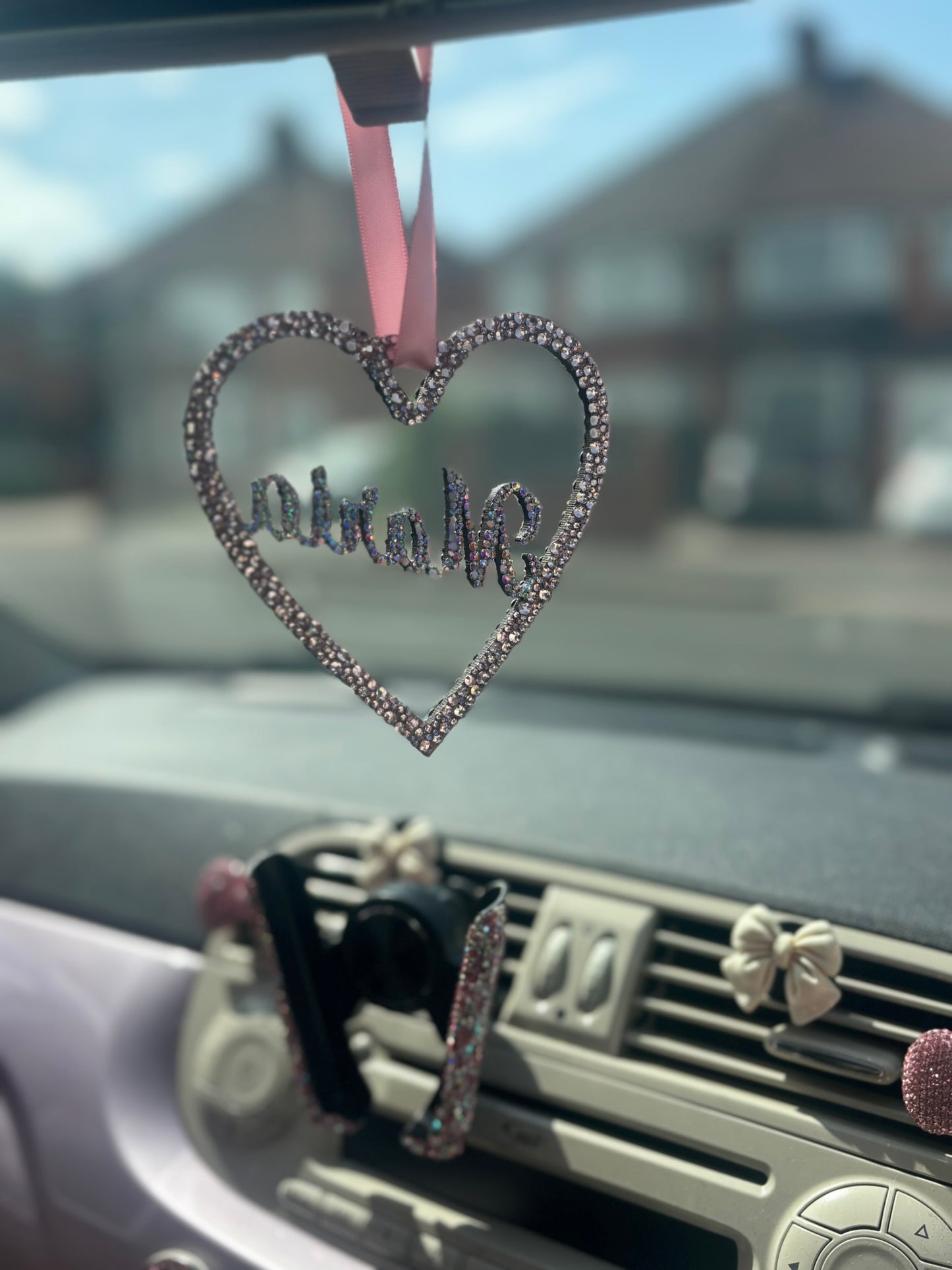 Crystal Diamante Car Interior Mirror Hanging Heart Home Decor Wall Hanging Personalised
