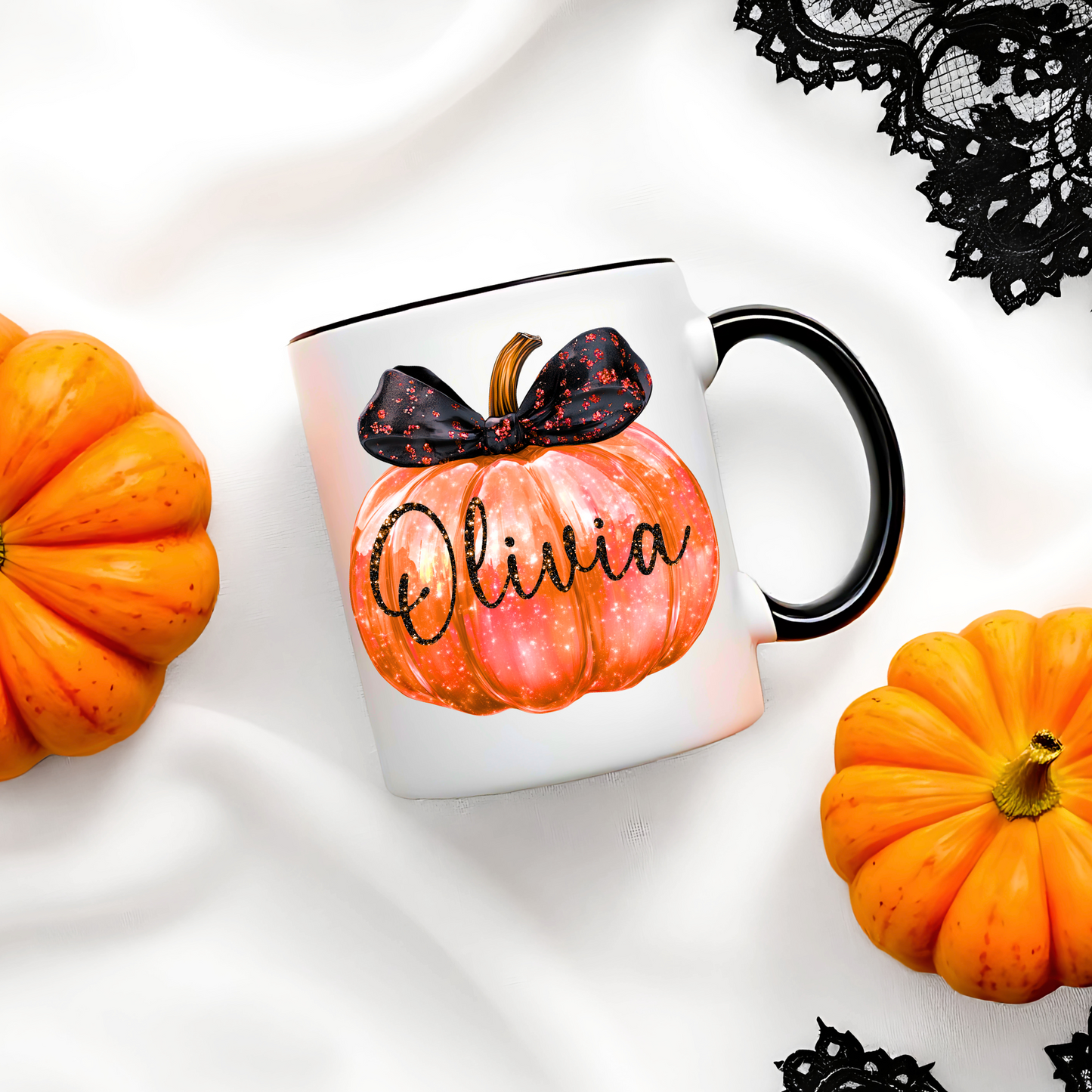Personalised Halloween Pumpkin Mugs Diamante