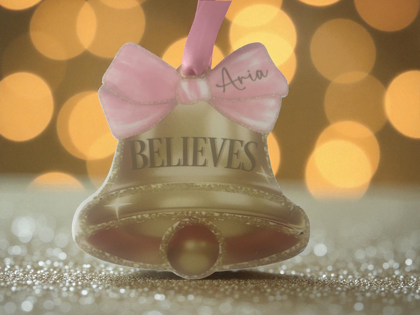 Acrylic Hanging Believe Bells with Coloured Bows