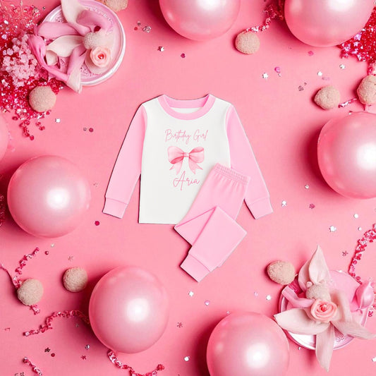 Personalised Bow Birthday Girl Pyjamas