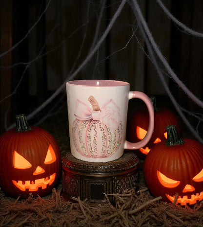 Personalised Halloween Pumpkin Mugs Diamante