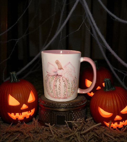 Personalised Halloween Pumpkin Mugs Diamante